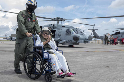 Navy flies widow around ship named after her husband for 100th birthday