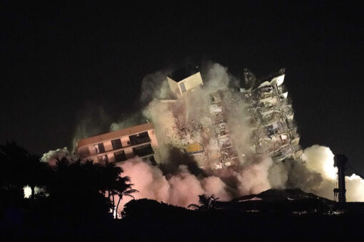 Florida condo’s remaining portion brought down with explosives