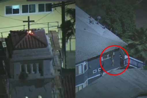 Shirtless California man arrested after setting fire to cross atop church, jumping rooftops