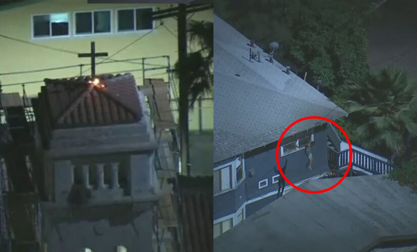 Shirtless California man arrested after setting fire to cross atop church, jumping rooftops