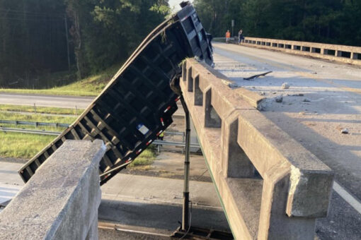 Dump truck hits bridge so hard it moves 6 feet