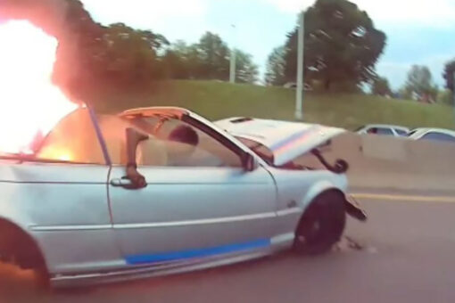 Michigan police officer pulls fiery car crash victim to safety in dramatic new video: ‘Timing was perfect’