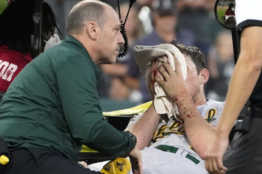 A’s right-hander Chris Bassitt struck on head by line drive