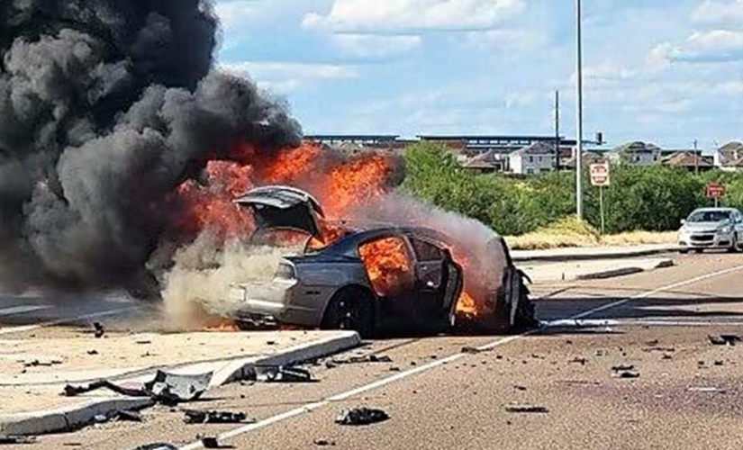 Car bursts into flames following vehicle pursuit over suspected human smuggling attempt