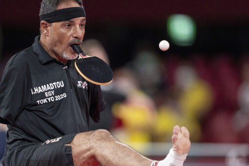 Paralympian Ibrahim Hamadtou somehow plays ping pong without arms