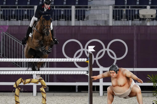 Olympic riders suggest sumo statue scaring horses: ‘It is very realistic’