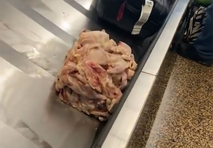 Pile of raw chicken on airport luggage carousel prompts warning from TSA