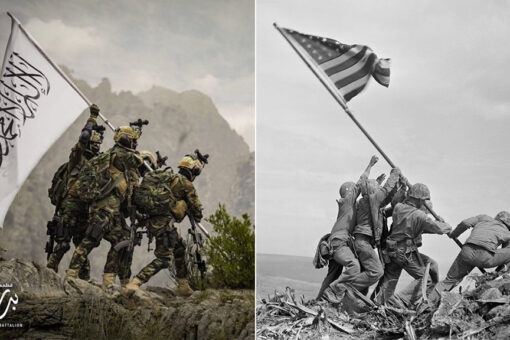 Elite Taliban unit wearing US gear appears to mock iconic American WWII photo