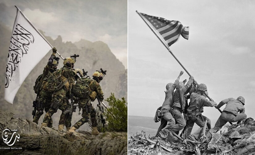 Elite Taliban unit wearing US gear appears to mock iconic American WWII photo