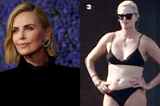 Charlize Theron soaks up some sun in black bikini while yachting in Greece
