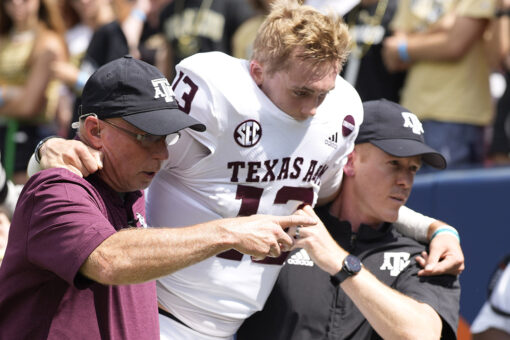 Texas A&M’s Haynes King needed surgery after suffering ‘crack’ in lower leg, Jimbo Fisher says
