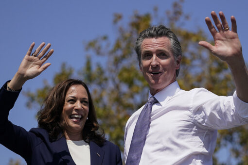 Kamala Harris faces protesters waving Afghanistan flag during Newsom rally in California