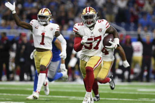 Healthy 49ers start strong with 41-33 win over lowly Lions