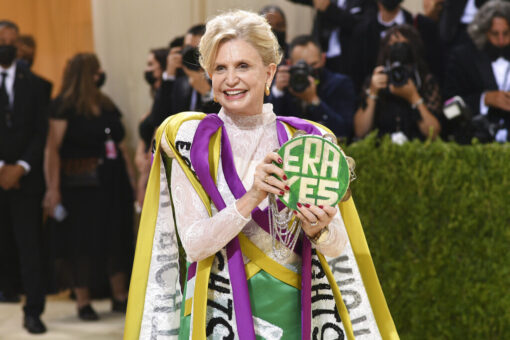 NY Rep. Carolyn Maloney shows up at 2021 Met Gala wearing a gown in suffragist colors