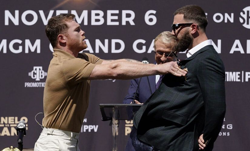 Canelo Álvarez, Caleb Plant throw punches at news conference promoting upcoming fight