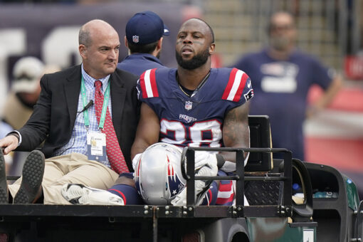 Patriots star James White carted off the field with hip injury