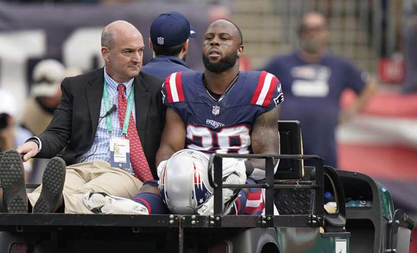 Patriots star James White carted off the field with hip injury