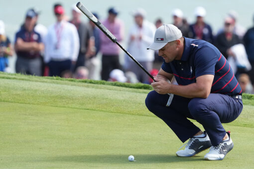 Bryson DeChambeau stares down Europe Ryder Cup team after having to hole out