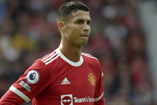 Banner targets Cristiano Ronaldo at Old Trafford showing support for rape accuser