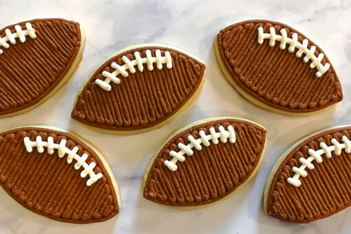 Football buttercream sugar cookies for game day dessert