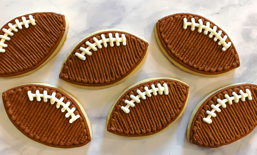 Football buttercream sugar cookies for game day dessert