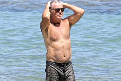 Shirtless Pierce Brosnan takes a dip in Hawaii