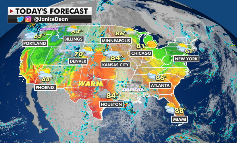 Cooler temperatures felt in regions across US as front brings risk of storms, heavy rain