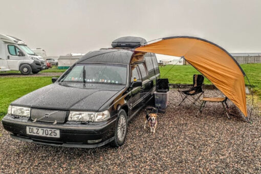 Couple road trips in converted hearse nicknamed ‘The Grim Sleeper’