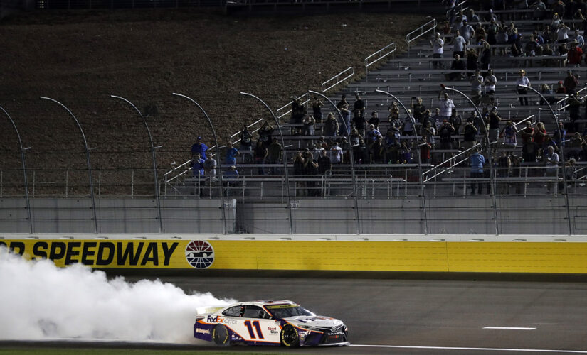 Denny Hamlin holds off Chase Elliott for NASCAR Cup Series playoff win at Las Vegas