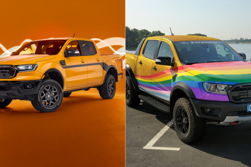 The Ford Ranger Splash and #VeryGayRaptor are two colorful trucks