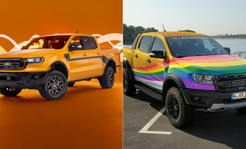The Ford Ranger Splash and #VeryGayRaptor are two colorful trucks