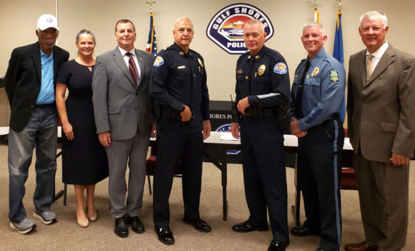 Morgan Freeman interviews police recruits in Gulf Shores