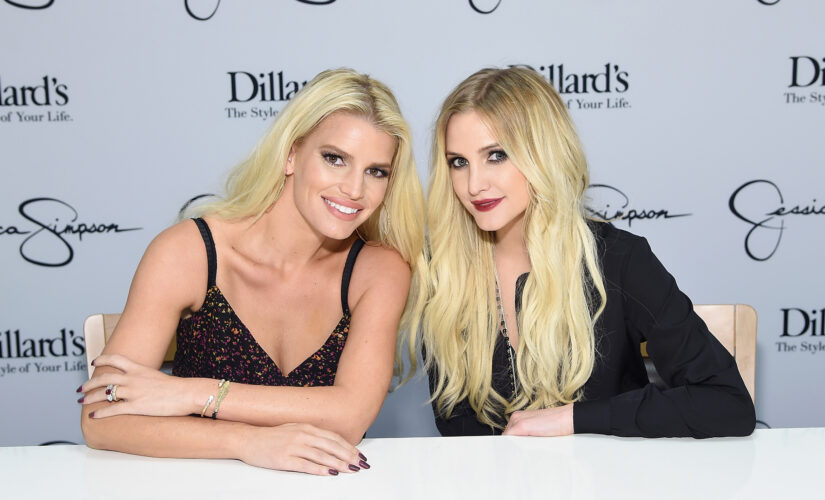 Ashlee, Jessica Simpson stun in glamorous sparkling dresses at friend’s wedding ‘full of fancy gowns’