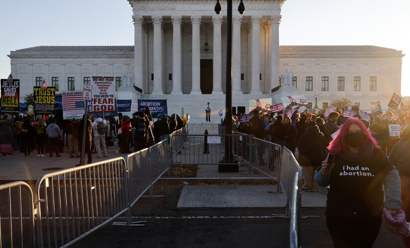 Protesters gather outside of the Supreme Court ahead of major abortion case