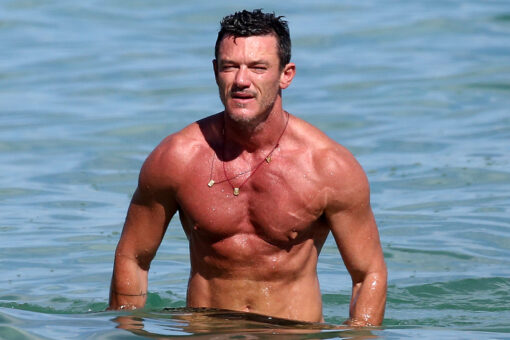 Luke Evans shows off ripped abs on the beach in Miami