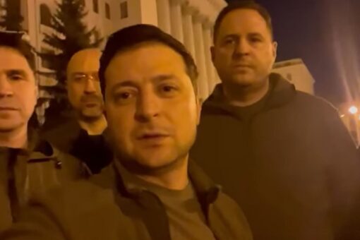 Ukraine’s Zelenskyy, advisers vow to defend country: ‘We’re all here’
