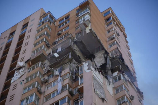Kyiv high-rise apartment building hit by missile strike