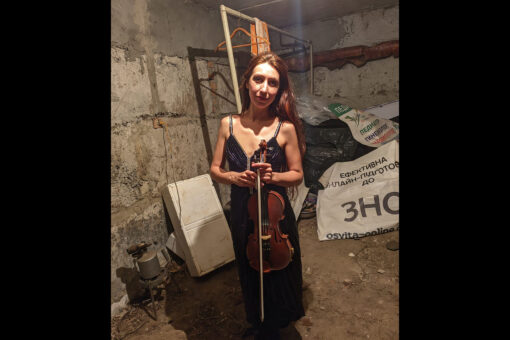 Ukraine’s ‘cellar violinist’ plays on as she shelters from bombs