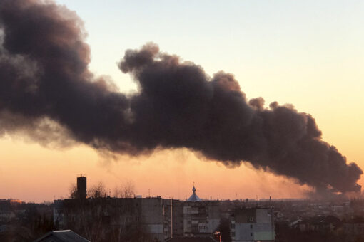 Russian airstrike damages repair facilities near Lviv airport in western Ukraine