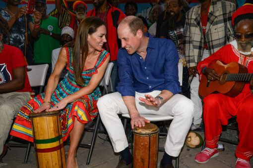 Prince William and Kate Middleton play the drums during visit to Bob Marley’s home amid protests in Jamaica