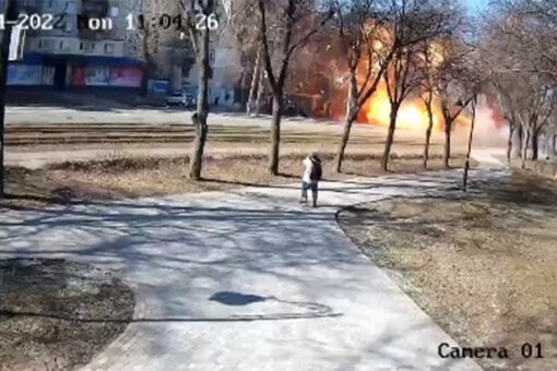 Ukraine invasion: Russian rocket slams into Kyiv bus, video shows