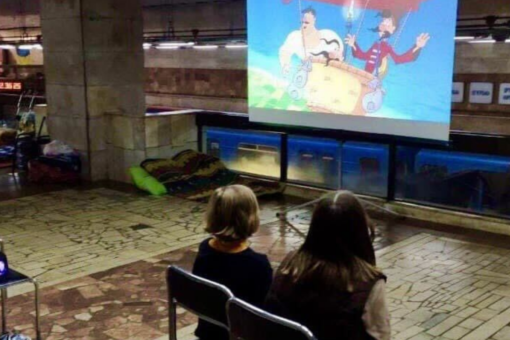 Ukraine government showing movies to residents sheltering in Kyiv metro stations