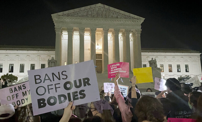 Protesters gather outside Supreme Court building following leaked draft opinion to overturn Roe v. Wade