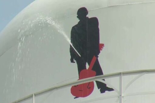 Johnny Cash mural springs a curious leak after vandal shoots hometown water tower in ‘sensitive area’