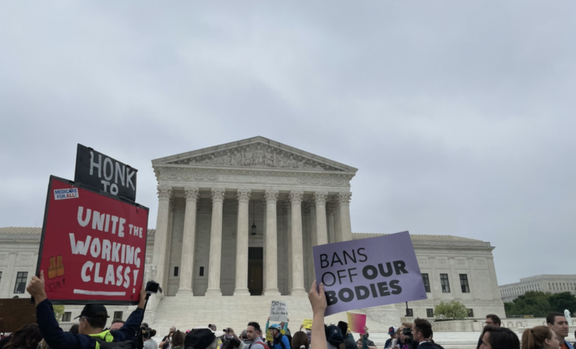 Demonstrators outside the Supreme Court sound off on leaked Roe v. Wade draft decision