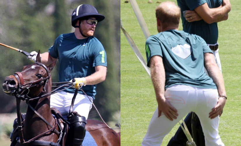 Prince Harry gets a serious glutes stretch while playing polo with longtime pal Nacho Figueras