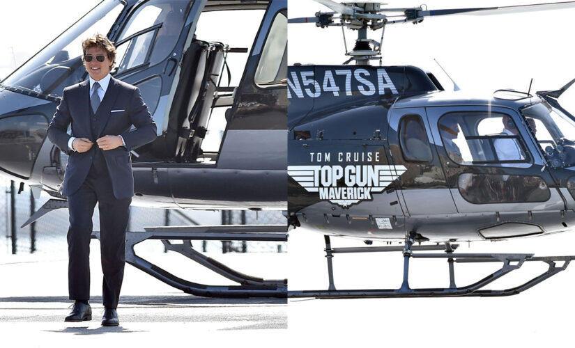 ‘Top Gun: Maverick’ star Tom Cruise arrives via helicopter to premiere