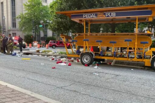 Atlanta pedal pub vehicle rolls over causing ‘mass casualty incident’, 16 injured