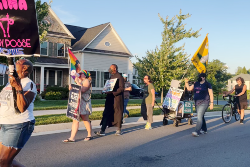 Pro-choice activists march outside home of Supreme Court Justice Amy Coney Barrett