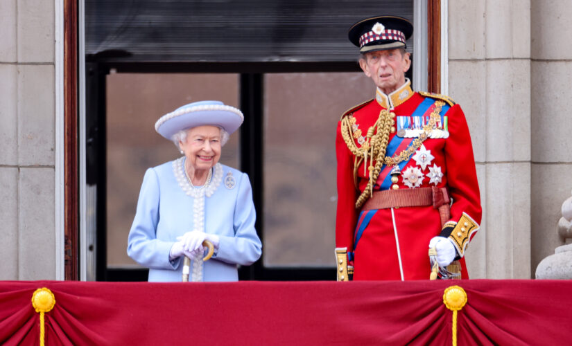 Who is Duke of Kent, next to the Queen on balcony at Trooping the Colour?